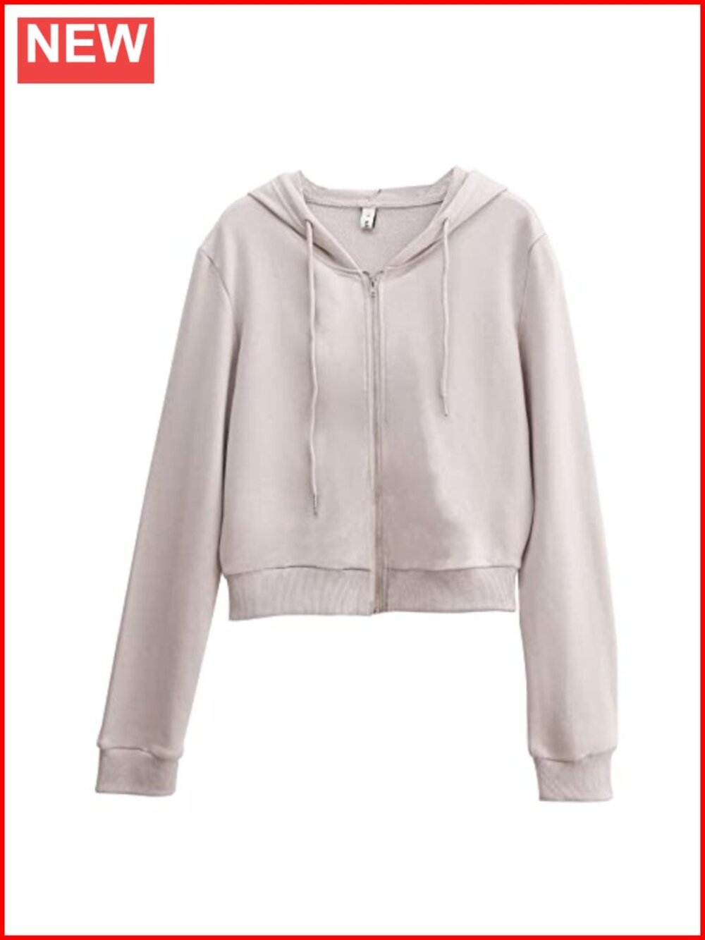 Cropped Zip Up Hoodie Cotton Long Sleeve Drawstring Hood Crop Top